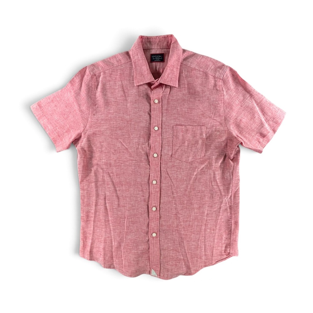 UNTUCKit Cameron Shirt Mens M Red 100% Linen Short Sleeve Slim Fit Button Up - Picture 2 of 8